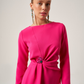 Pink Long Sleeve Midi Viscose Column Regular Casual Dress