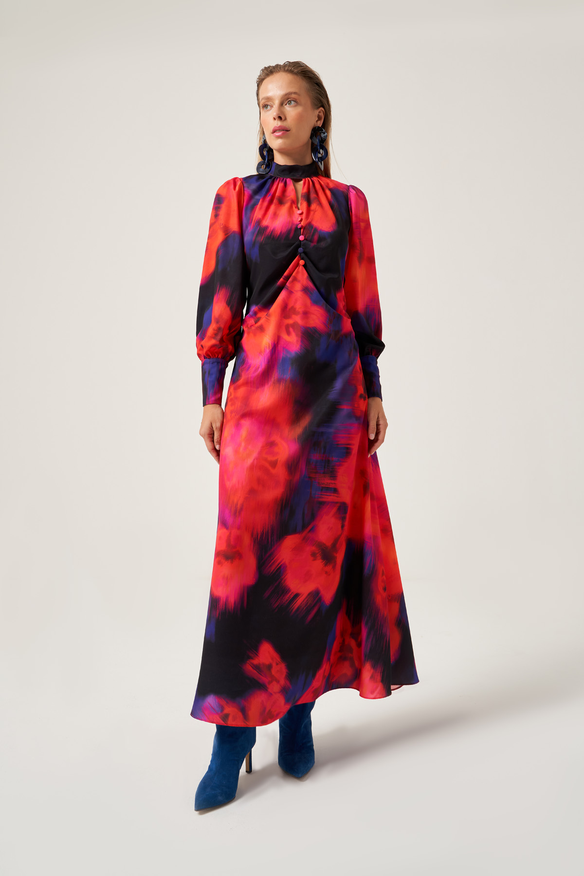 Red A-Line Batik Patterned Dress