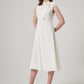 White Bow Tie Crepe Dress with Upper Collar