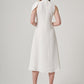 White Bow Tie Crepe Dress with Upper Collar
