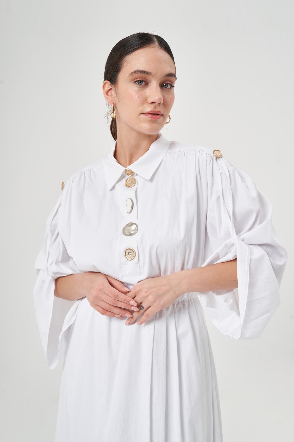 Long Sleeve Maxi Linen Column Regular White Dress